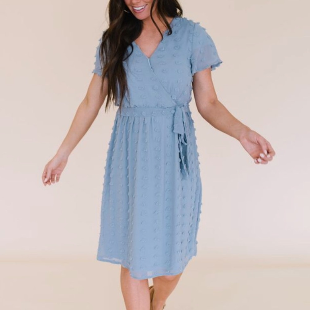 Ash Blue Midi Pom Pom Dress
